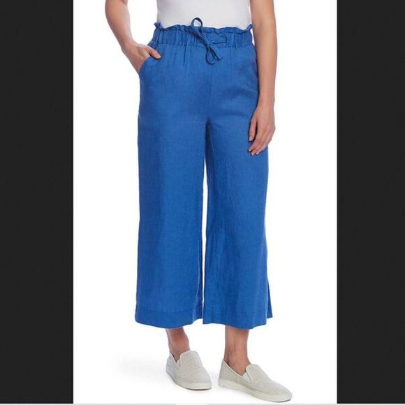 Vince Camuto Blue Wide Leg Tie Waist Linen Trousers Size Medium - Picture 1 of 7